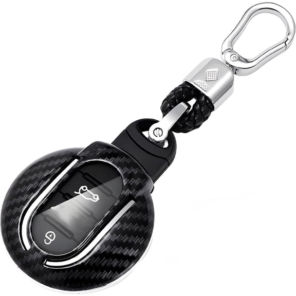 For BMW Mini Cooper Key Fob Cover, ABS Carbon Fiber Pattern Car Key Case Protector for 2014-2021 2022 BMW Mini Cooper S D F54 F55 Clubman Cabrio Countryman with Keychain