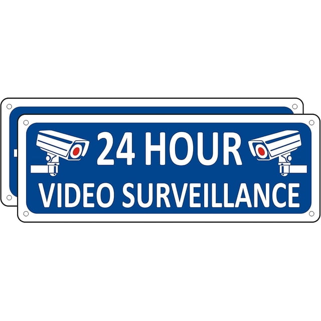Video Surveillance Signs Outdoor, (2 Pack) Metal Security Camera Sign for Home, 10 x 3.5 Camera in Use Sign Outdoor, Blue Aluminum Monitoring Sign