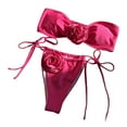 thumbnail image 4 of 2Pcs/Set Women Sexy Bikini Set Flower Decor Bandeau Bra Lace-up Swim Briefs Set Solid Color Quick Drying Swimsuit Beachwear-White,L, 4 of 8