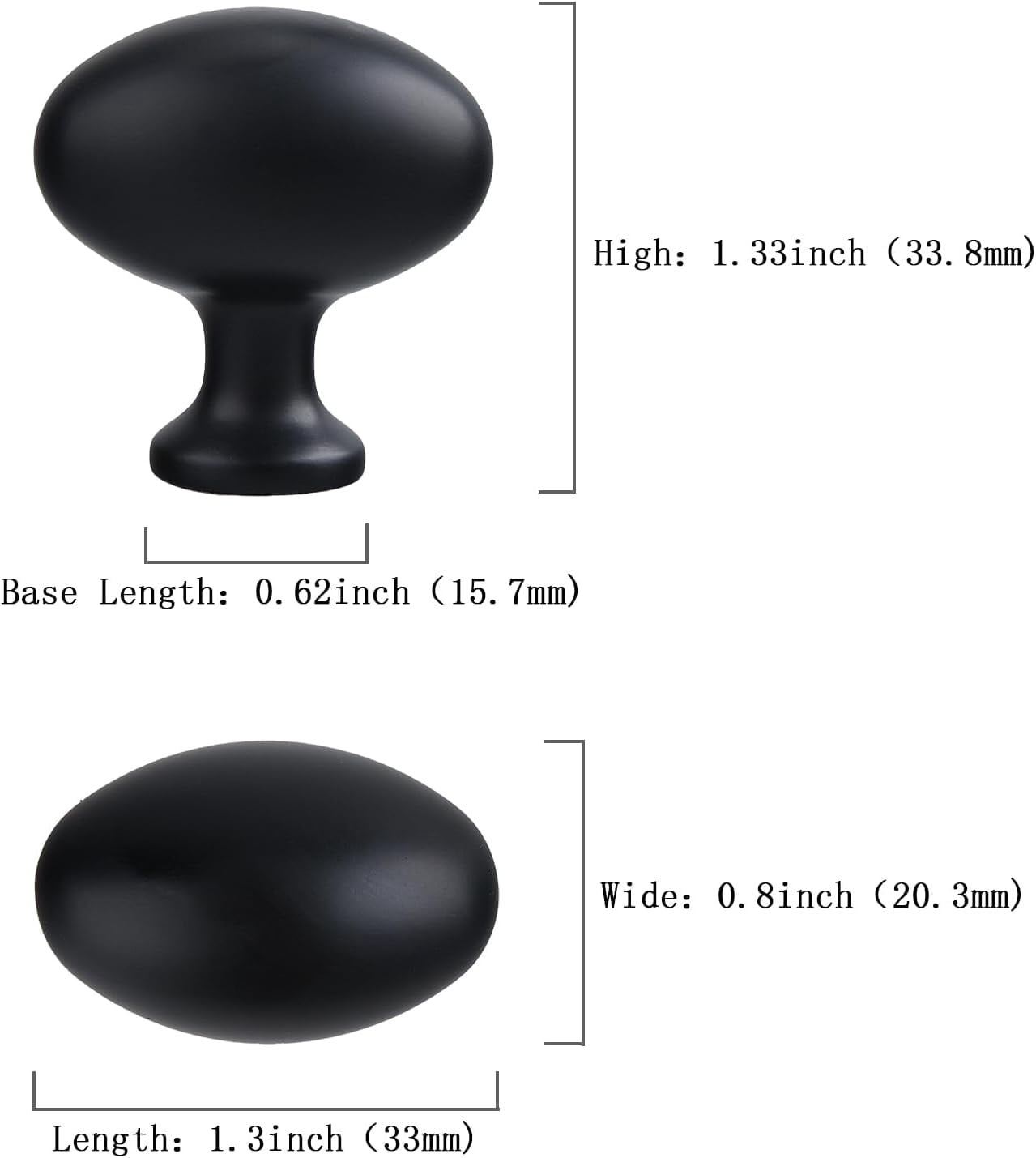 ABCISI 10 Pack Oval Cabinet Knobs, Furniture Cupboard Pulls, Modern Single Hole Hardware for Kitchen Cabinet, Dresser, Wardrobe Drawer, Matte Black