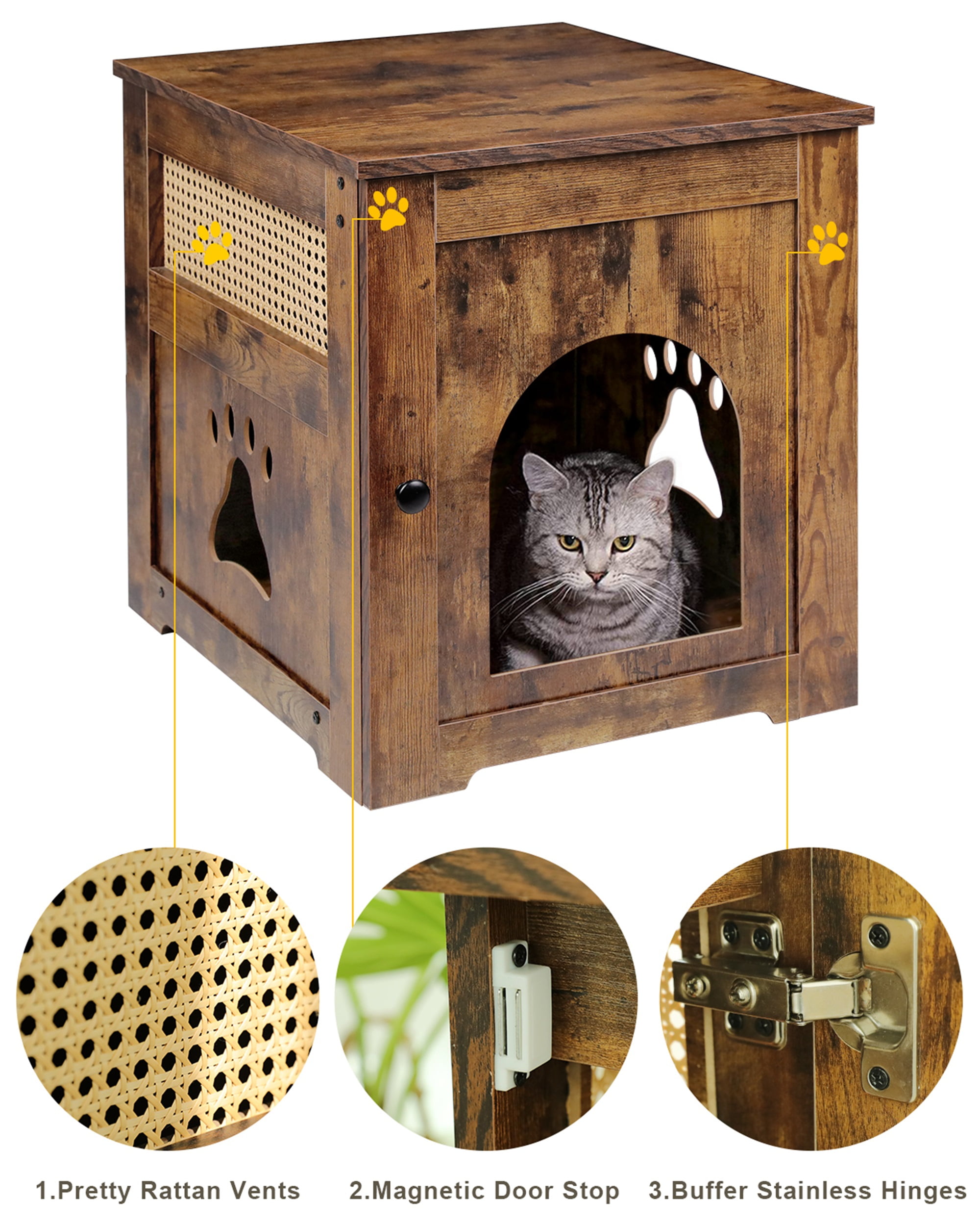 beeNbkks Cat Litter Box Furniture, Cat Washroom Hidden Litter  Box Enclosure, Wooden Cat House Nightstand End Table, Indoor Cat Furniture  Cabinet Pet Crate : Pet Supplies