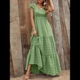 thumbnail image 4 of Vestido de Verano 2025 para Mujer, Cuello en V, Corta, Cintura Alta, Estampado Floral, Volantes Escalonados, Corte A, Maxi Verde M, 4 of 8