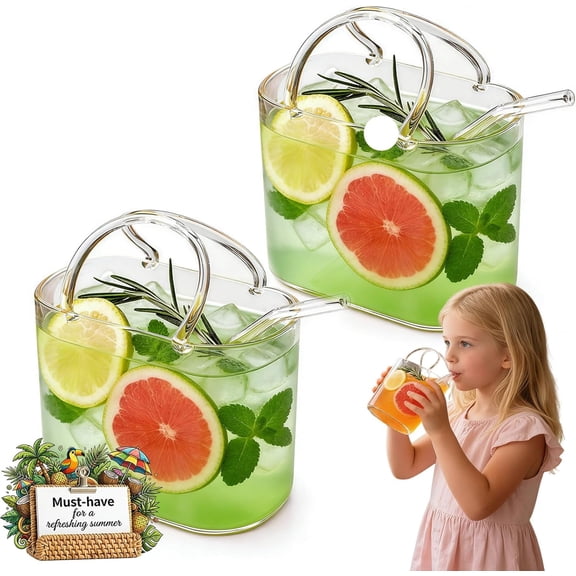 Handbag-Shaped Drinking Glass with Straw – 26oz Unique Cup for Juice, Tea, Wine – Also Use as Decorative Vase for Flowers – Cute Room Decor