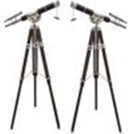 Thor Instruments Vintage Brass Double Barrel Telescope Covered Leather Marine with Wooden Tripod Stand Gift Rustic Vintage Home Decor Gifts