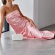 thumbnail image 3 of Vestido Vestido palabra de honor sin espalda con aberturas de satén Ygjytge para Mujer Rosa T S, 3 of 7