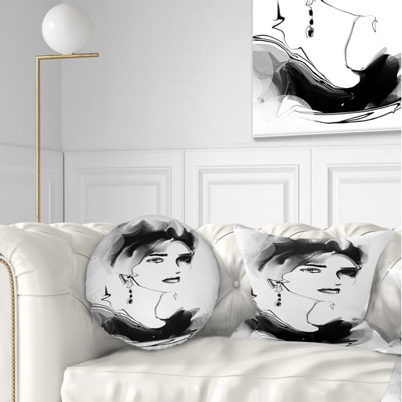 Designart Pretty Woman Black - Abstract Portrait Throw Pillow - 12x20