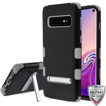 Samsung Galaxy S10 Phone Case Tuff Hybrid Shockproof Impact Armor Rubber Rugged Hard TPU Protective Kickstand [Military-Grade Certified] Cover Black Grey Phone Case for Samsung Galaxy S10 (6.1
