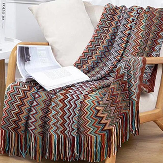Knit Throw Blanket for Couch | Decorative Sofa Cover Blanket | Soft Acrylic Air Conditioner Blanket for Office Nap | Cozy Living Room Bedroom Home Décor