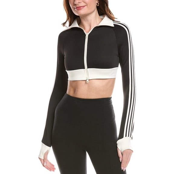 MARION womens 4 Stripes Two-Way Zipper Cropped Track Jacket, s, Black