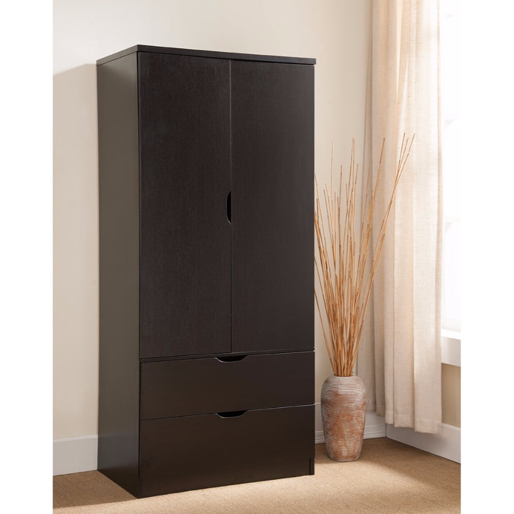 Spacious Two Door Wardrobe With Hanging Clothing Storage, Dark Brown