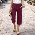 thumbnail image 2 of Yifymode Women Drawstring Elastic Waist Loose Straight Leg Capri Pants Casual Summer Cropped Trousers with Pockets,Wine M, 2 of 5