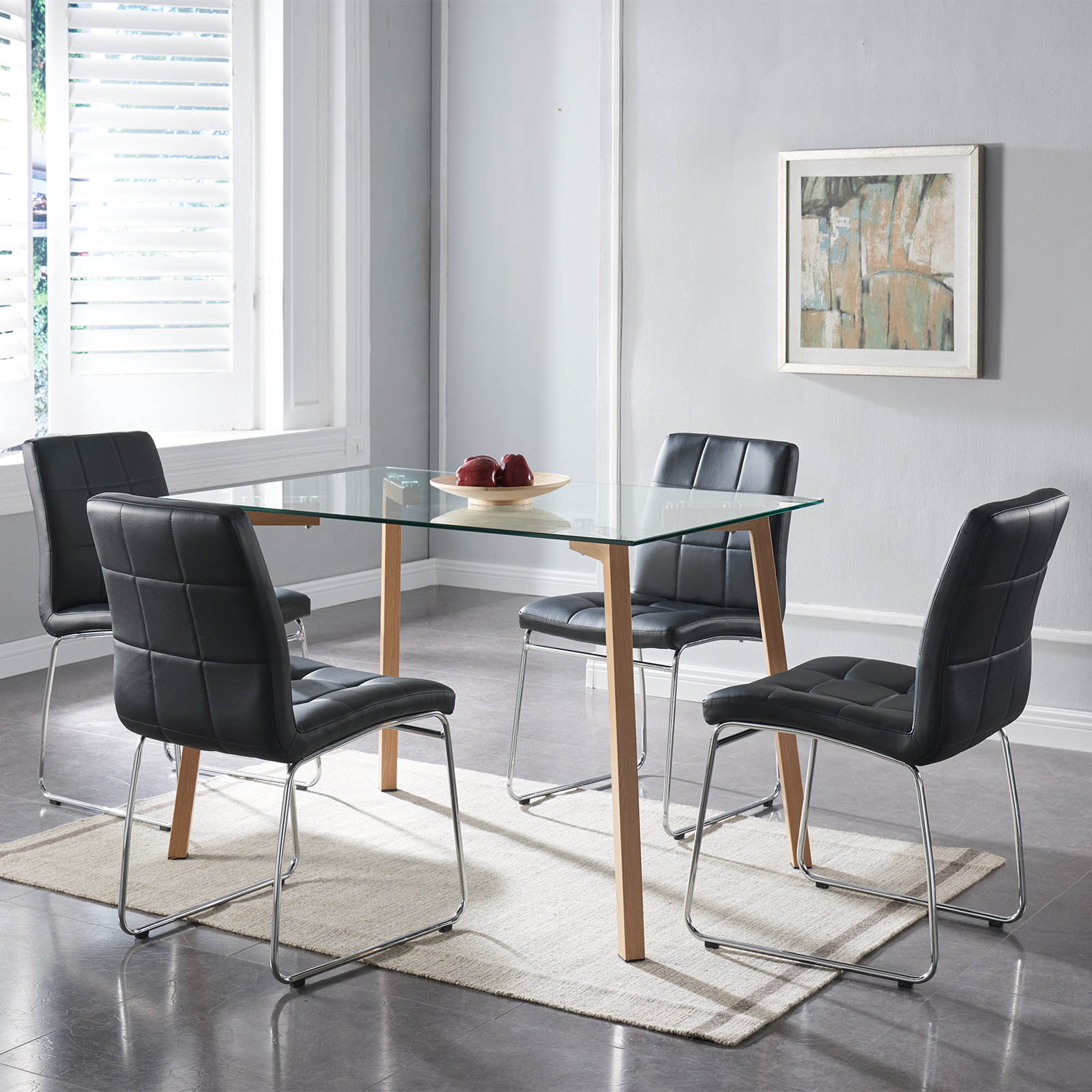 Surmoby 5 Pieces Dining Room Table Set,Rectangle Glass Dining Table