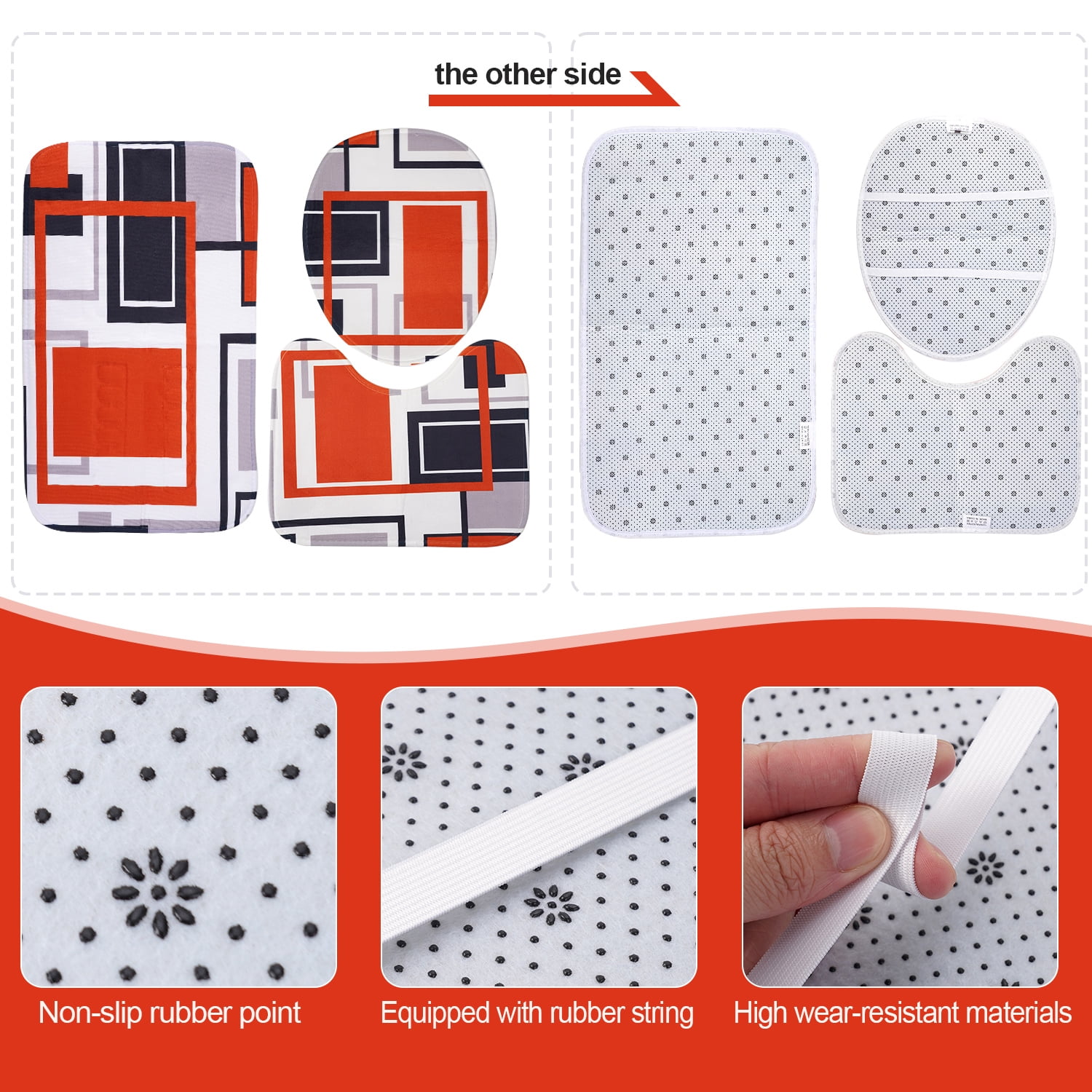 Vorfor Orange Geometric Shower Curtain Sets with Rugs, 16 Pc Modern Abstract Bathroom Sets, Waterproof Fabric Bathroom Curtain Decor with Hooks