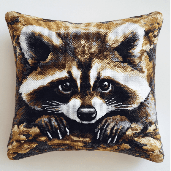 Needlepoint Pillow Kit Animal raccoon Cross Stitch Cushion Cover Embroidery Pillow Cases 18x18inch