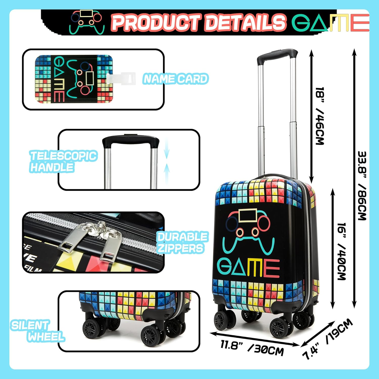 Kids Carry on Luggage Sets Hardshell Suitcases for Boys with Wheels Rolling Suitcase with Duffle Bag for Travel Neck Pillow