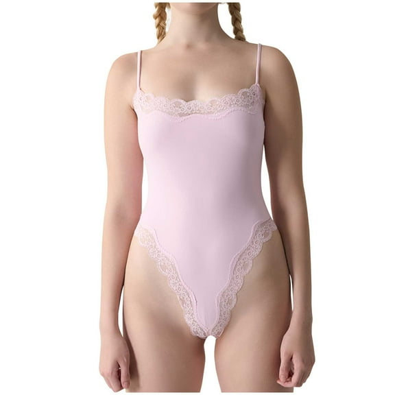 ZQUUVOU Women's Bodysuits Shapewear Seamless Square Neck Tummy Control Thong Shapewear Bodysuit Tank Tops Bodysuit Pink