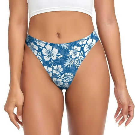 Hawaiian Style White Blue Thongs for Women - No Show Seamless Womens Thongs Underwear  Stretch G String Thongs for Women  Ladies Breathable Sexy Thong Bikini Panties Briefs