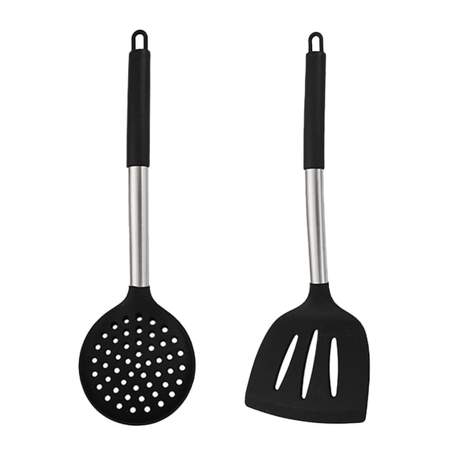 Utensilios de cocina resistentes al calor, utensilios de silicona inoxidable fijados para utensilios de cocina antiadherentes, aptos para lavavajillas