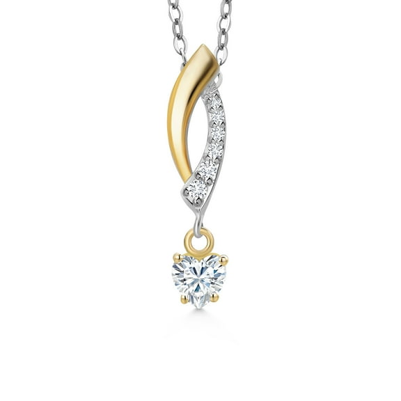 Gem Stone King 925 Silver and 10K Yellow Gold White Moissanite and White Lab Grown Diamond Pendant Necklace for Women | 0.26 Cttw | Gemstone Birthstone | Heart Shape 4MM | With 18 inch Chain
