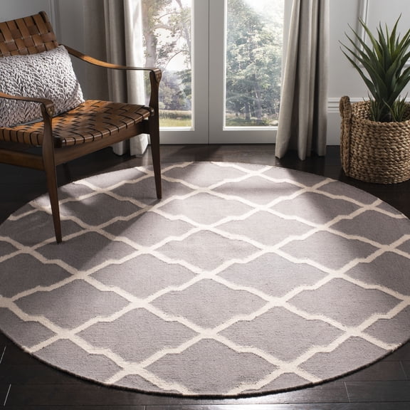 Safavieh Dhurries Tabitha Geometric Area Rug, Dark Gray/Ivory, 6' x 6' Round