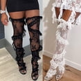thumbnail image 5 of Women Aesthetic Flower Lace Ruffle Trim Patchwork Thigh High Long Stockings, 5 of 11