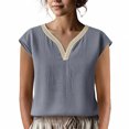 thumbnail image 2 of Conairie Womens Linen Shirts Regular Fit Short Sleeve V Neck Solid Shirt Comfortable Soft Work Tee Pullover Outfits Grey L, 2 of 5