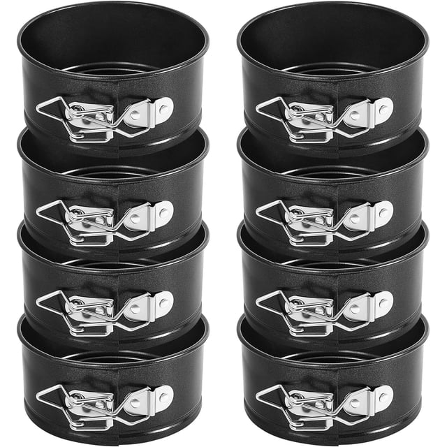8 moldes desmontables de 4 pulgadas para mini tartas de queso con fondo extraíble, antiadherentes, antifugas, redondos, para tartas, pizzas y quiches (negro)