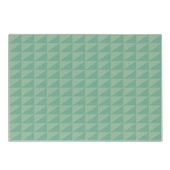 Mint Cutting Board, Symmetrical Half Cut Squares with Triangles Retro Style Checkered Pattern, Decorative Tempered Glass Cutting and Serving Board, Small Size, Mint and Almond Green, by Ambesonne