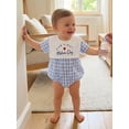 thumbnail image 5 of BemeyourBBs Baby Our First Mothers Day Outfit Newborn Baby Boy Girl Summer Clothes Plaid Bubble Romper Crew Neck Short Sleeve Plaid Print Letters Heart Embroidery Bodysuit Jumpsuit, 5 of 9