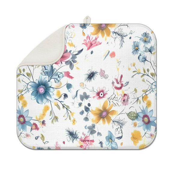 Pioneer Flower Floral Print Pattern Dish Drying Mat for Kitchen 1 Pack, Ultra Absorbent Microfiber Dishes Drainer Mats,16"x18"