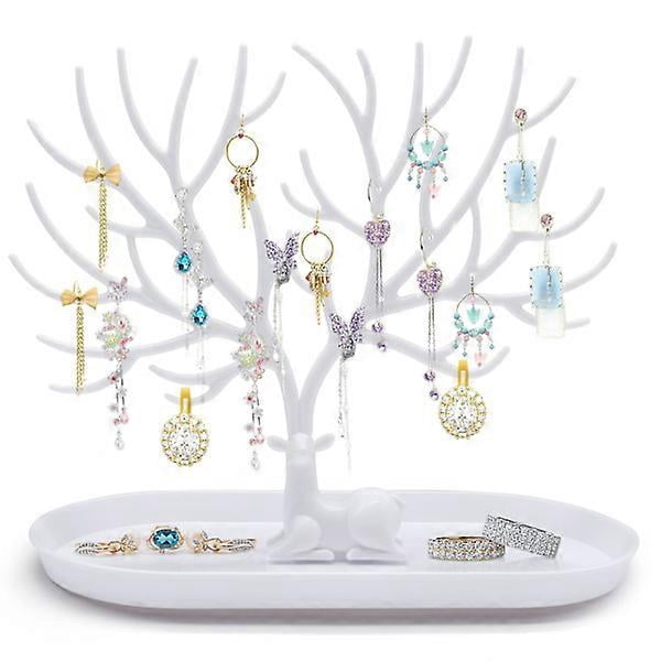 Tree-shaped jewelry hanger with tray, tree-shaped jewelry holder, jewelry organizer, display holder for necklaces, earrings, bracelets and rings