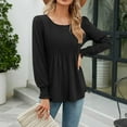 thumbnail image 5 of Ltctricy T Shirts for Women Trendy Ruffle Long Sleeve Crew Neck Pleated Dressy Casual Babydoll Tunic Tops Loose Tee Blouses(Black,X-Large), 5 of 6