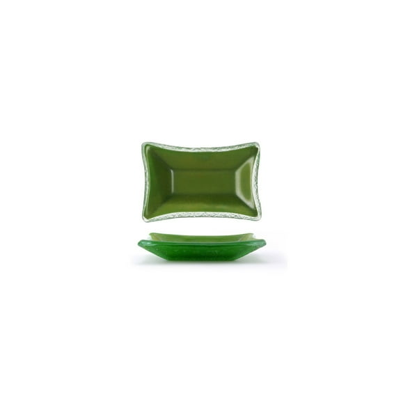 Turgla Fusion Glass 4.25" x 2.5" x h:0.5" 1 oz. Rectangular Green Glass Ramekin (Set of 6)