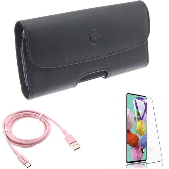 6ft USB-C Cable w Case Belt Clip w Screen Protector for Samsung Galaxy S20 - Pink Charger Cord, Leather Holster, Tempered Glass [Fingerprint Unlock] N8X fits Samsung Galaxy S20 Model