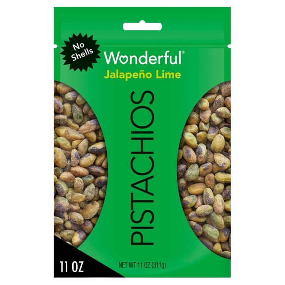 Wonderful Pistachios No Shells, Jalapeño Lime, 11 Ounce Bag, Protein Snack, Pantry Staple