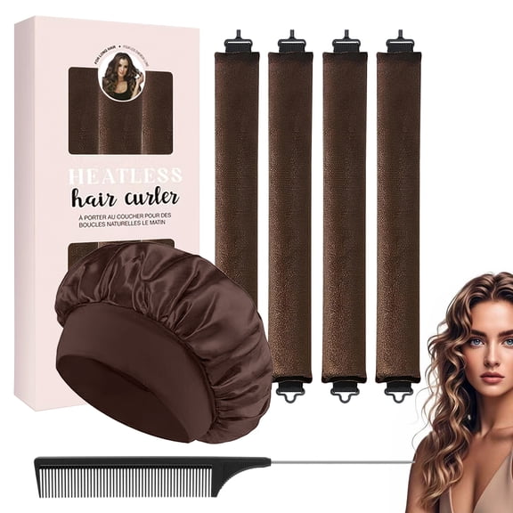 GIRACOA Heatless Hair Curler Overnight- 4 PCS Velvet Soft Hair Curls Rod with Satin Hair Scarf, Bonnet and Comb