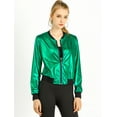 thumbnail image 2 of INSPIRE CHIC Women's Costume Stand Collar Metallic Zip Crop Length Bomber Jacket, 2 of 4