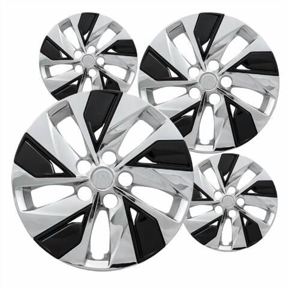 Fuel Rider Set of 4 16 inch Silver & Black Snap-On Hubcaps With 5 Split Spoke Compatible With 2019-2024 Nissan Altima Standard Steel Wheel Covers