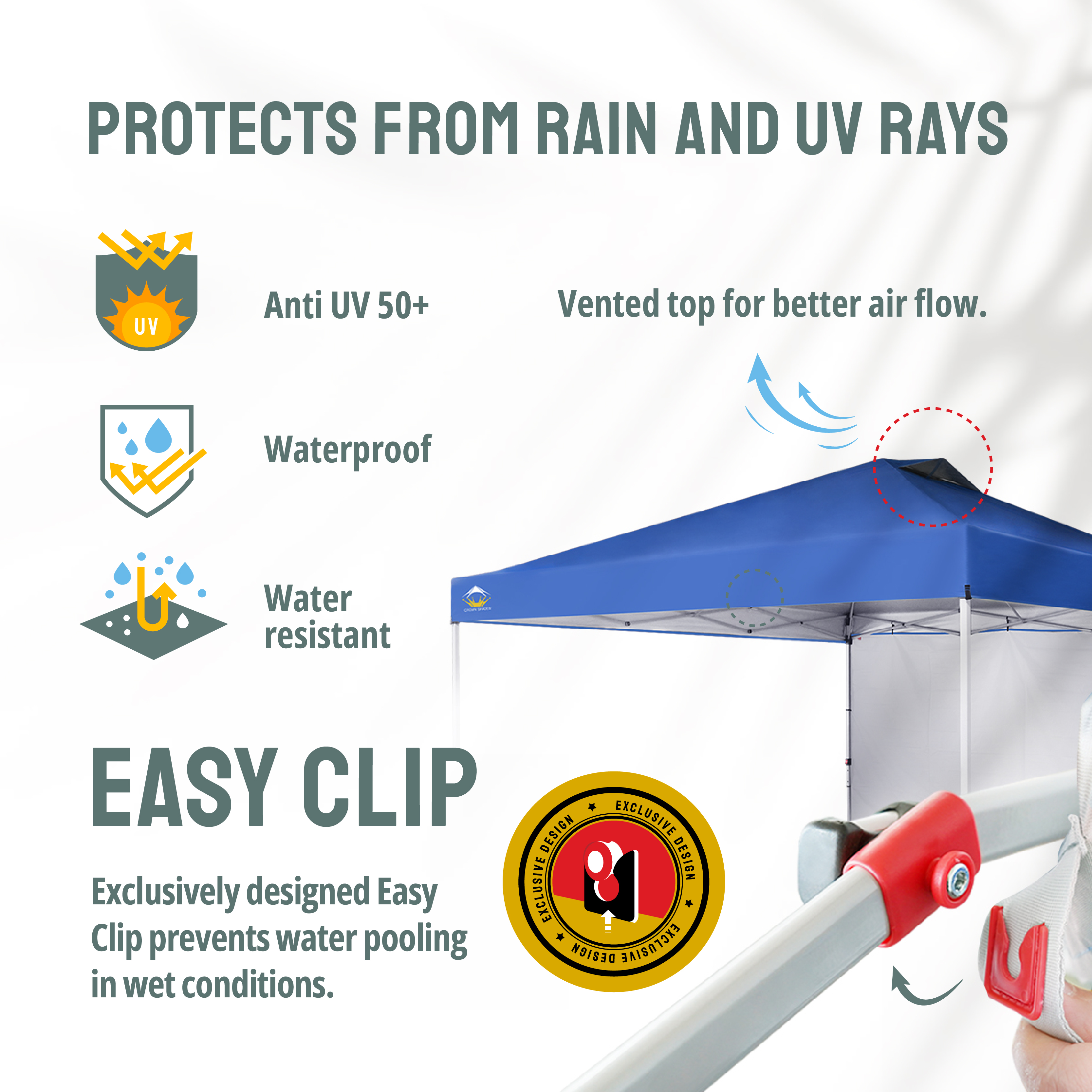 Crown Shades 12x12 Pop-Up Canopy with Sidewall, Blue photo 2
