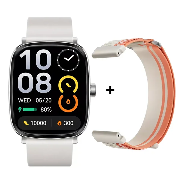Haylou Rs5 Smartwatch 2.01 Pantalla Amoled Hd Llamada Bluetooth Asistente De Voz Reloj Inteligente Deportivo Con Función De Sos Resistente Al Agua Y Con Dos Correas, Ls19, Plateado