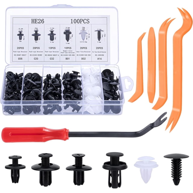 CHAO Juego de clips de sujeción para automóvil: 6 tipos diferentes de clips universales para molduras de puertas y clips de plástico para parachoques