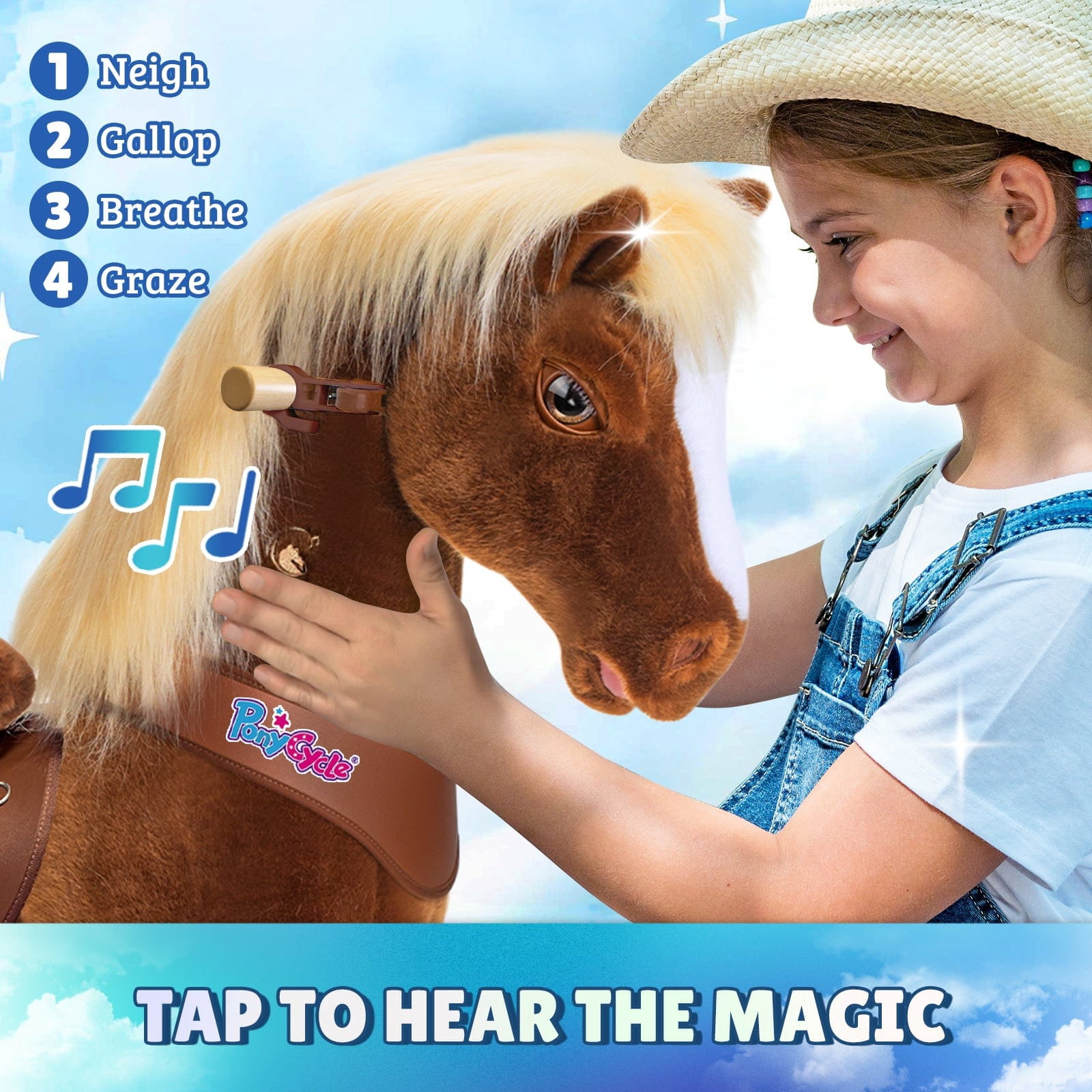 PonyCycle Interactive Horse Ride-On Toy, Touch Sound, Kid-Powered, Ages 3-4, Brown, Y374