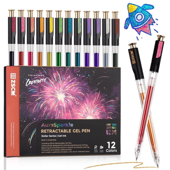 Retractable Super Glitter Gel Pens, 12 Colors Large Capacity Metallic Sparkle Gel Ink Pen for Adult Coloring Book Note Taking Aesthetic Art Supplies