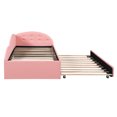 thumbnail image 4 of Twin Size Upholstered Daybed with Trundle and Cloud Shaped Guardrail PU Tufted Pull Out Bed Solid Wood Sofa Bed Frame for Living Room, Bedroom, Guest Room, No Box Spring Needed, Pink, 4 of 9
