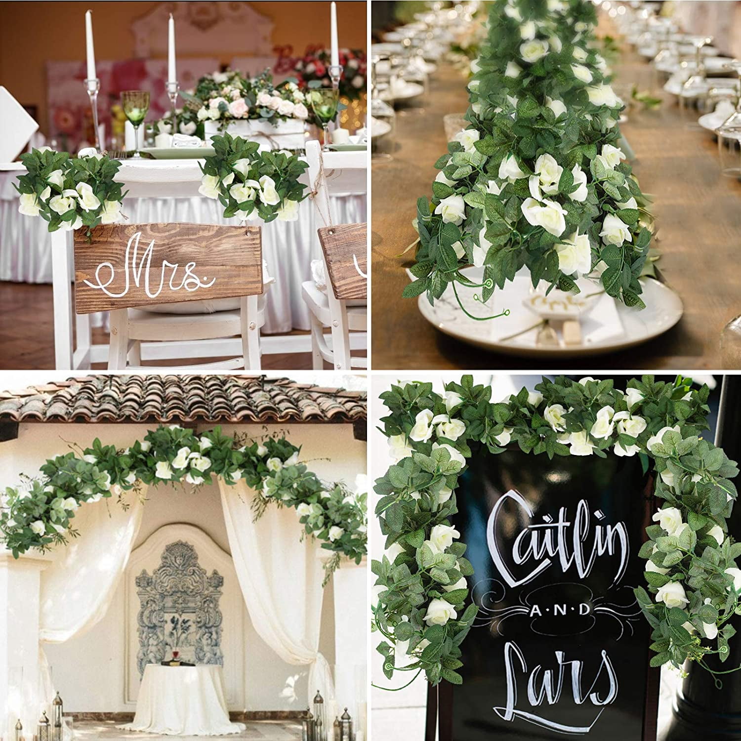 YOLETO Artificial Flowers Garlands - 2 Strand 216cm Long Artificial Flower Vines for Decorations, 16 Flowers per Strand, Faux White Rose Floral Arch for Home, Garden, Weddings, Parties