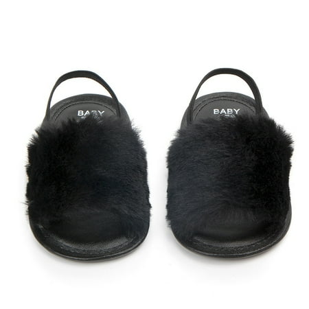 

Fashion Faux Fur Baby Shoes Summer Cute Infant Baby boys girls shoes soft sole indoor shoes for 0-18M Black 11