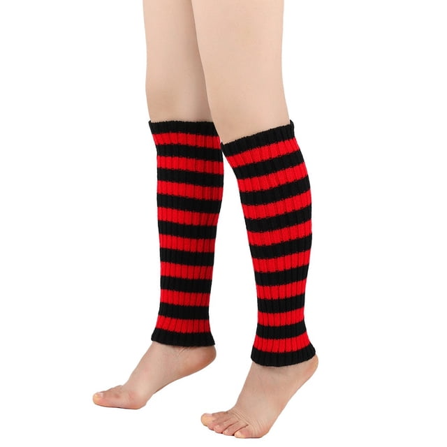 Men's Women's Winter Striped Pattern Knitted Yarn Warm Boot Leg Guards Foot Pile Socks