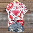 thumbnail image 2 of ChaoHeng Casual Blouses for Women Plus Size Summer Blouses for Women under $10.00 Women Valentine's Day Love Flower Printed Casual Printed Round Neck Top, 2 of 5