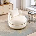 thumbnail image 2 of EUROCO 32.6" 360 Degree Swivel Accent Chair Velvet Upholstered Barrel Chair with Large Cushion and Stainless Base for Living Room, Bedroom, Office, Apartment, Beige, 2 of 8