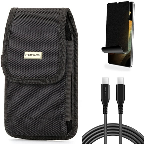 10ft Long USB-C Cable & Privacy Screen Protector & Case Belt Clip for Samsung Galaxy S22 Plus (S22 ) - Combo PD Fast Charger Cord Power Wire & TPU Film (Fingerprint) Anti-Peep & Rugged Holster